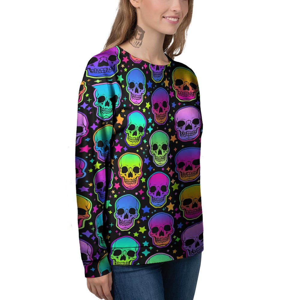 Skull Psychedelic Print Pattern Women's Sweatshirt-grizzshop