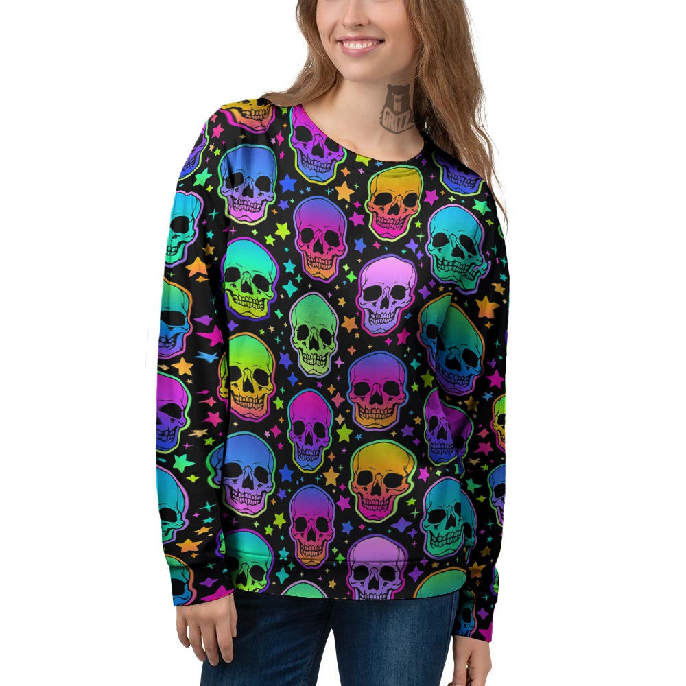Skull Psychedelic Print Pattern Women's Sweatshirt-grizzshop