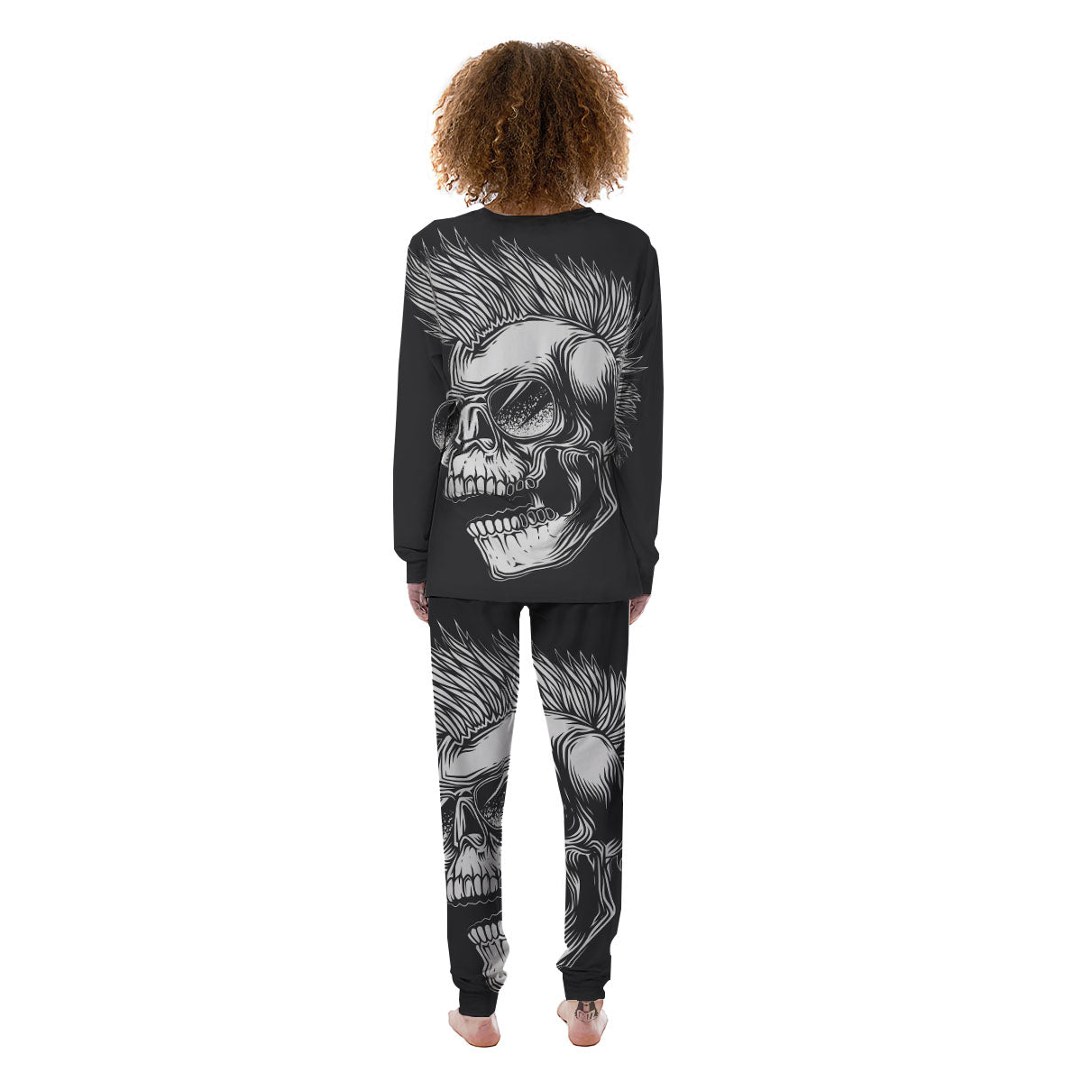 Skull Punk Monochrome Print Women's Pajamas-grizzshop