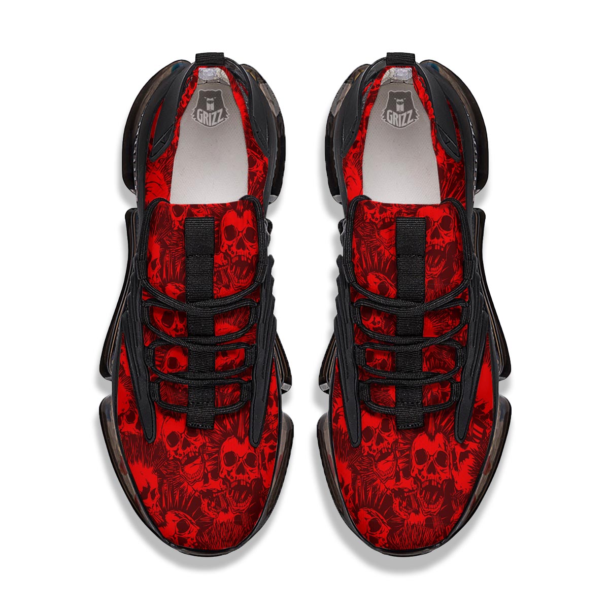 Skull Punk Red Print Pattern Black Gym Shoes-grizzshop