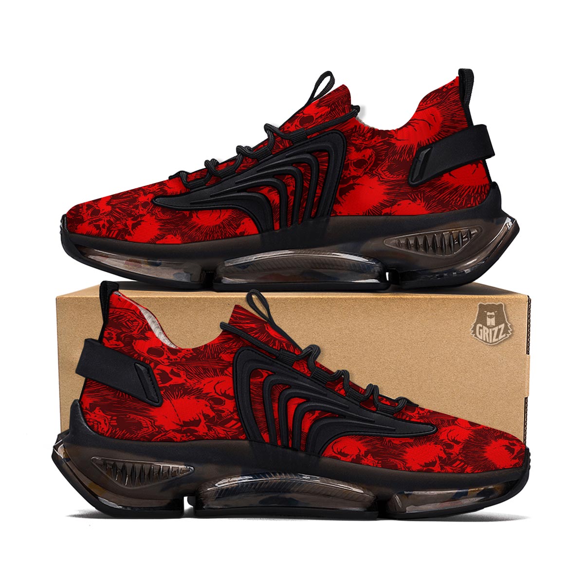 Skull Punk Red Print Pattern Black Gym Shoes-grizzshop