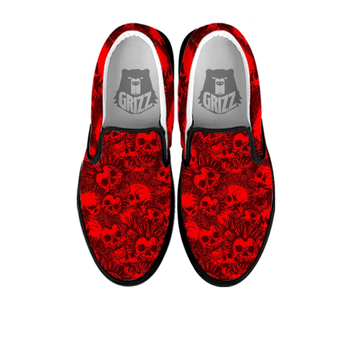 Skull Punk Red Print Pattern Black Slip On Shoes-grizzshop