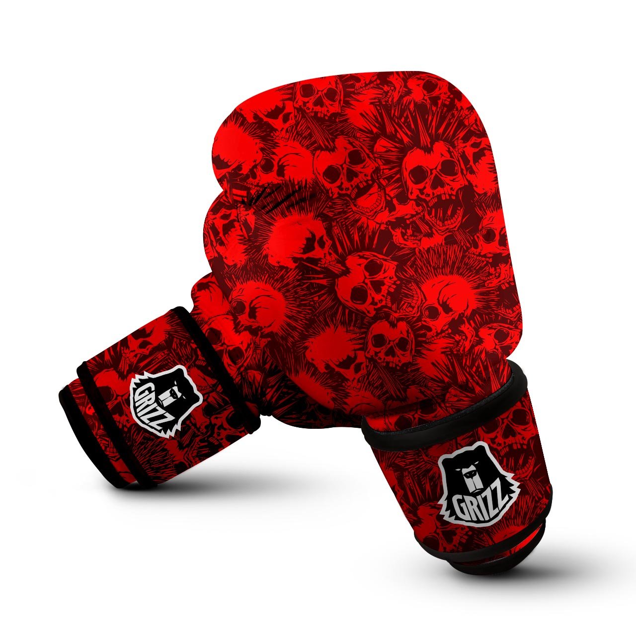 Skull Punk Red Print Pattern Boxing Gloves-grizzshop