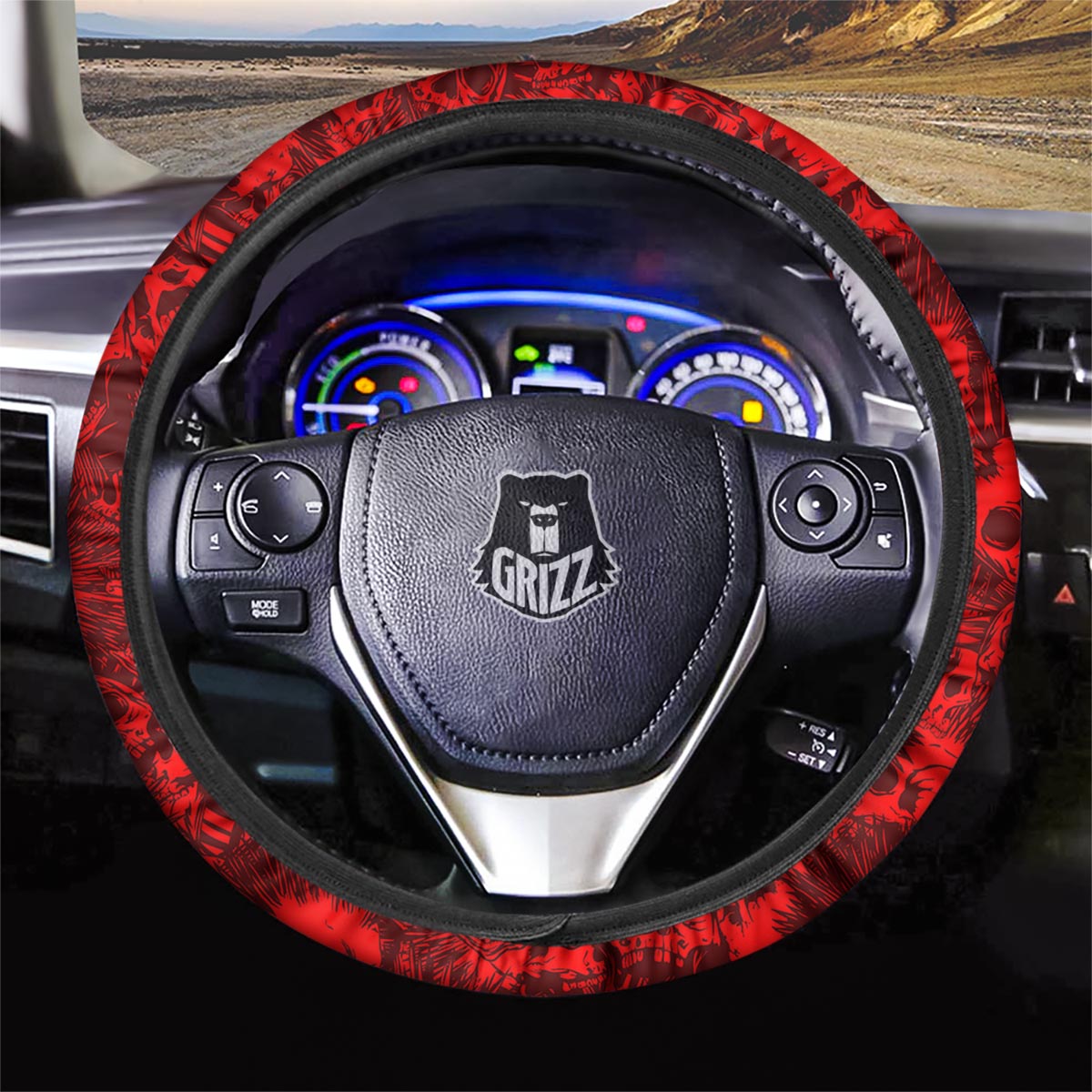 Skull Punk Red Print Pattern Car Steering Wheel Cover-grizzshop
