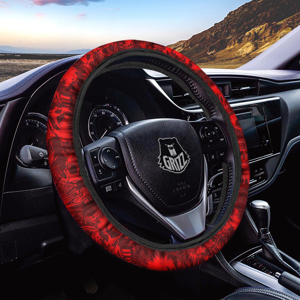 Skull Punk Red Print Pattern Car Steering Wheel Cover-grizzshop