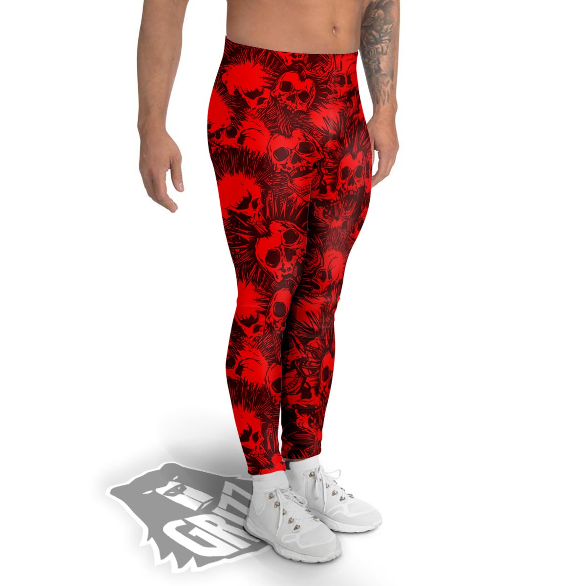 Skull Punk Red Print Pattern Men's Leggings-grizzshop