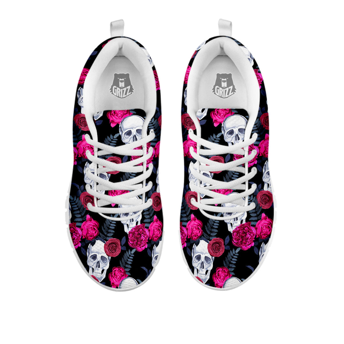 Skull Red Peony Print Pattern White Sneaker-grizzshop