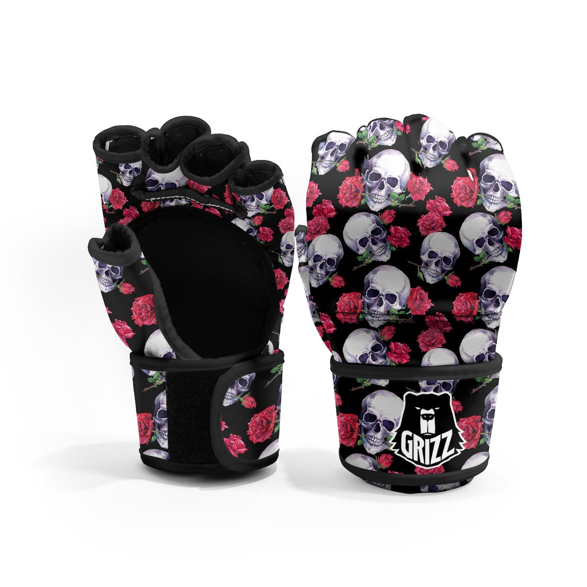 Skull Red Rose Print Pattern MMA Gloves-grizzshop