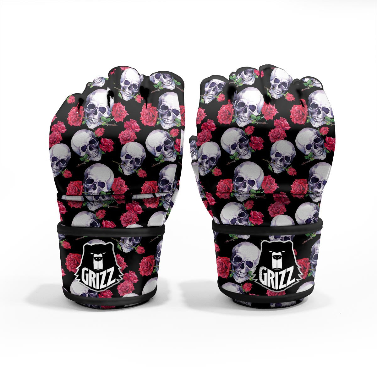 Skull Red Rose Print Pattern MMA Gloves-grizzshop