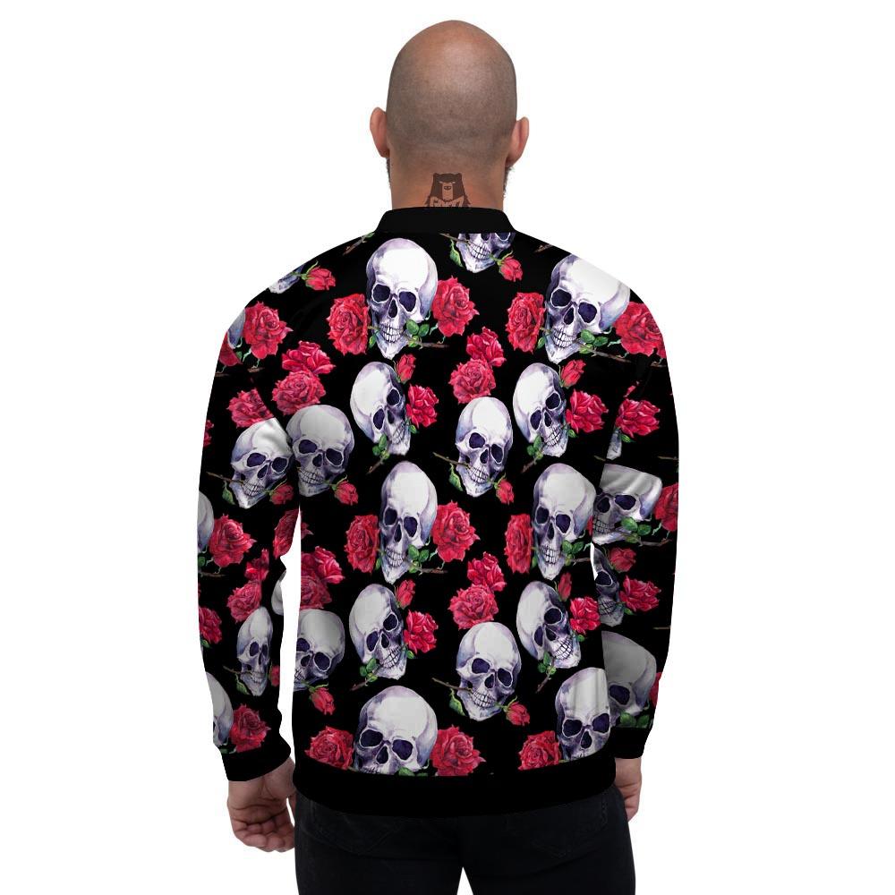 Skull Red Rose Print Pattern Men's Bomber Jacket-grizzshop