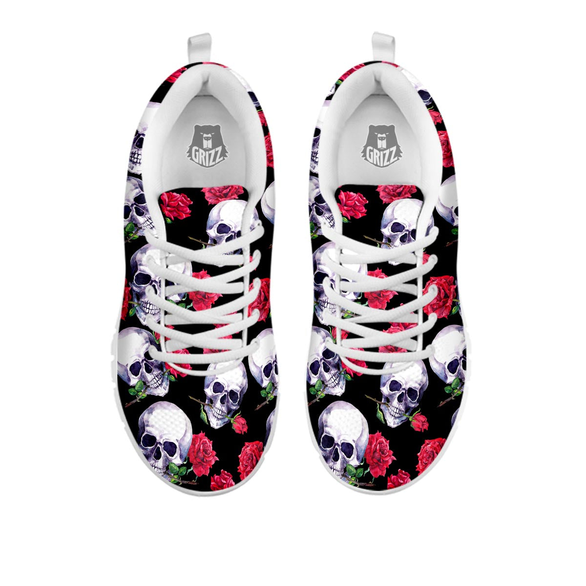 Skull Red Rose Print Pattern White Sneaker-grizzshop