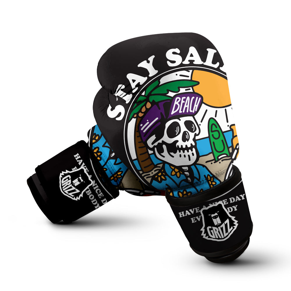 Skull Relax On Beach Print Boxing Gloves-grizzshop