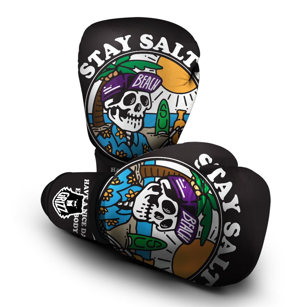 Skull Relax On Beach Print Boxing Gloves-grizzshop