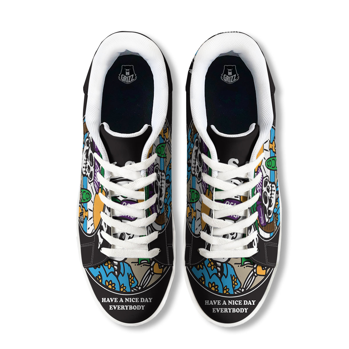 Skull Relax On Beach Print White Low Top Sneakers-grizzshop