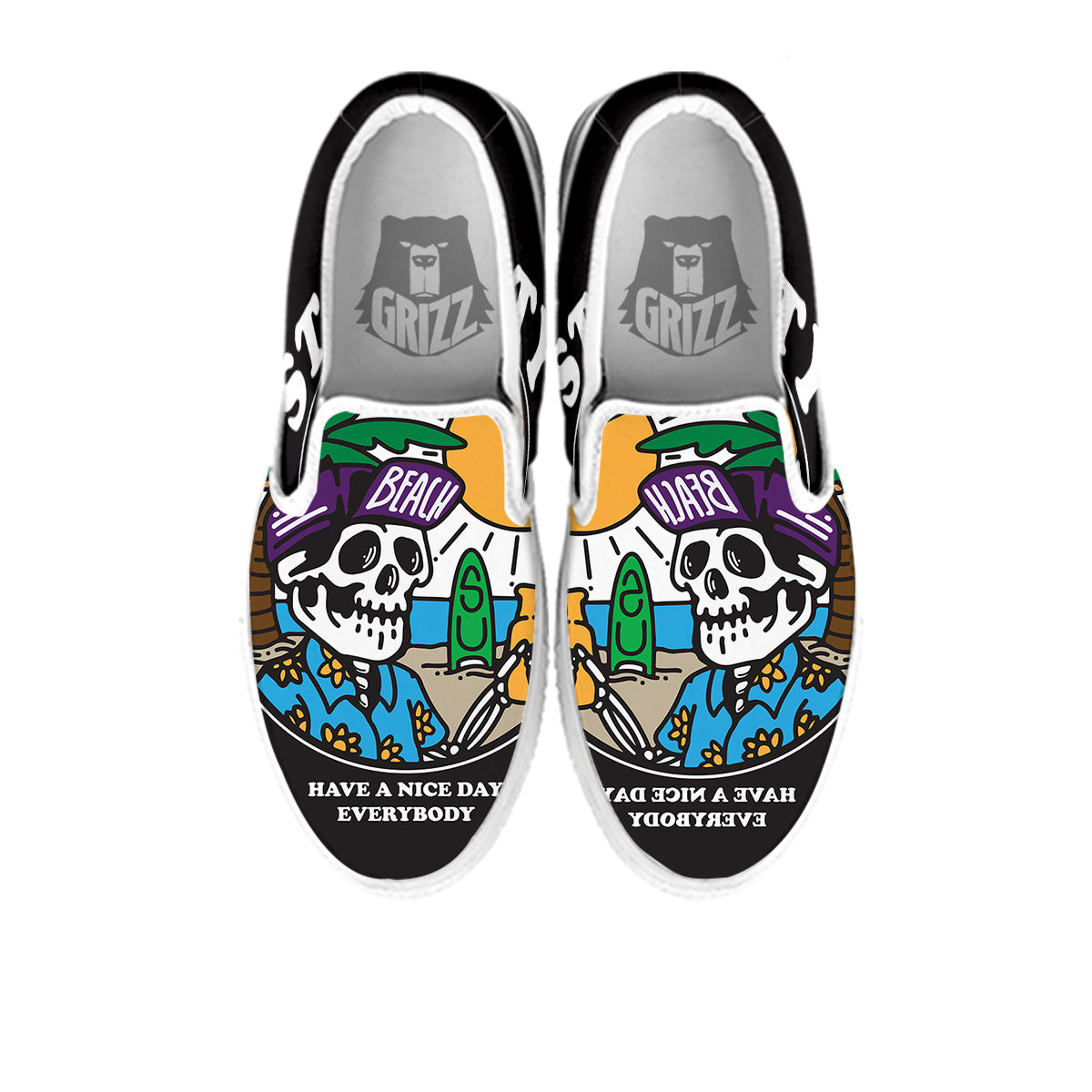 Skull Relax On Beach Print White Slip On Shoes-grizzshop