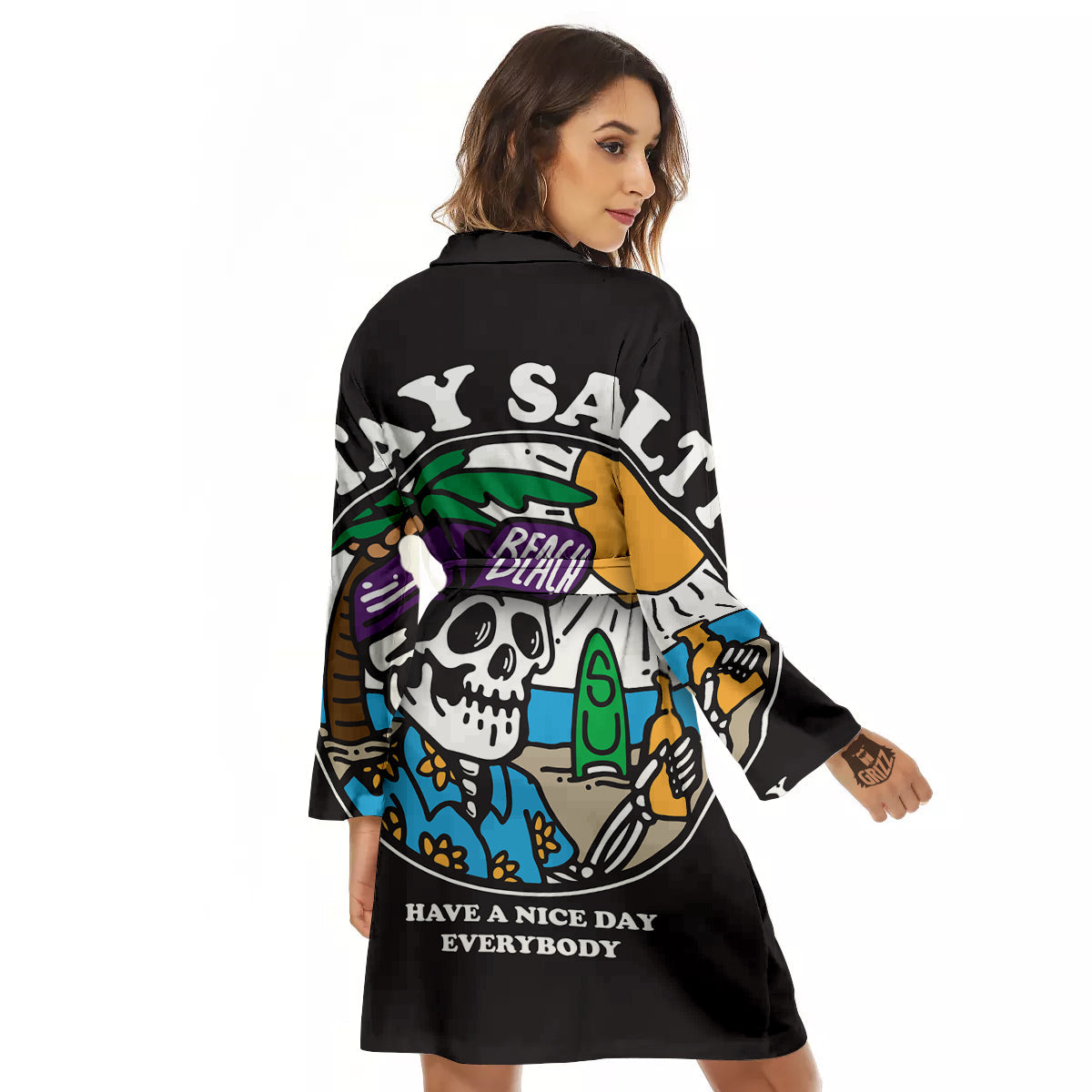 Skull Relax On Beach Print Women's Robe-grizzshop