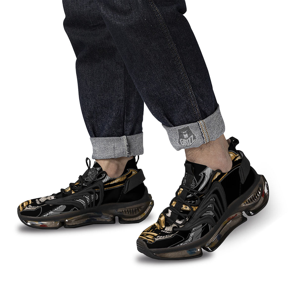Skull Samurai Warrior Print Black Gym Shoes-grizzshop
