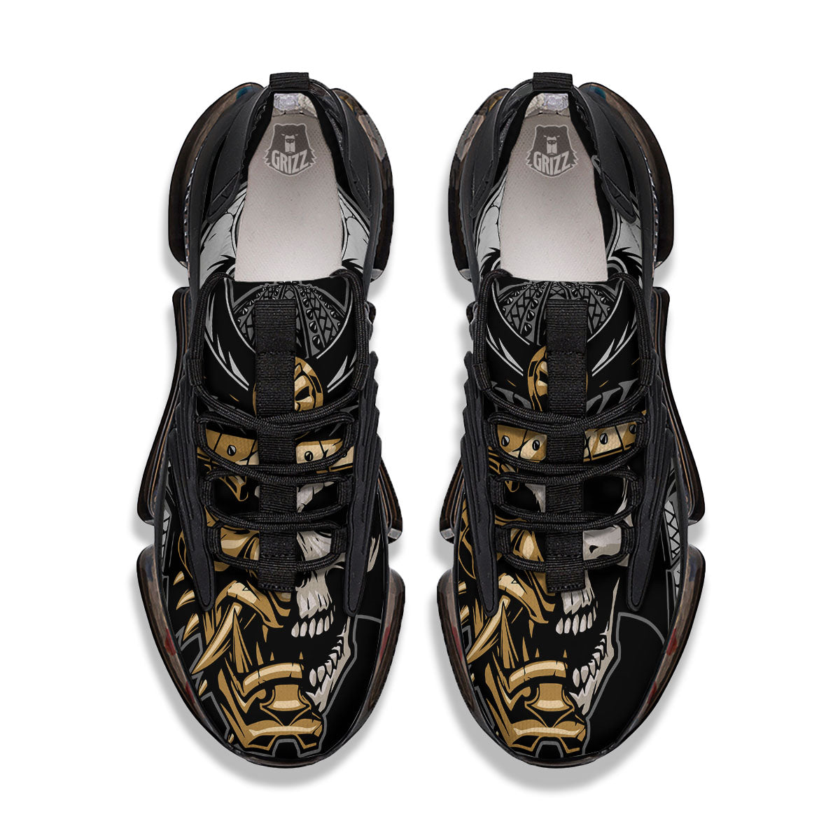 Skull Samurai Warrior Print Black Gym Shoes-grizzshop