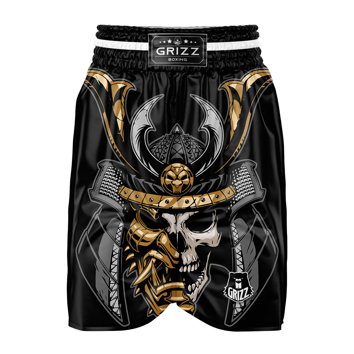 Skull Samurai Warrior Print Boxing Shorts-grizzshop