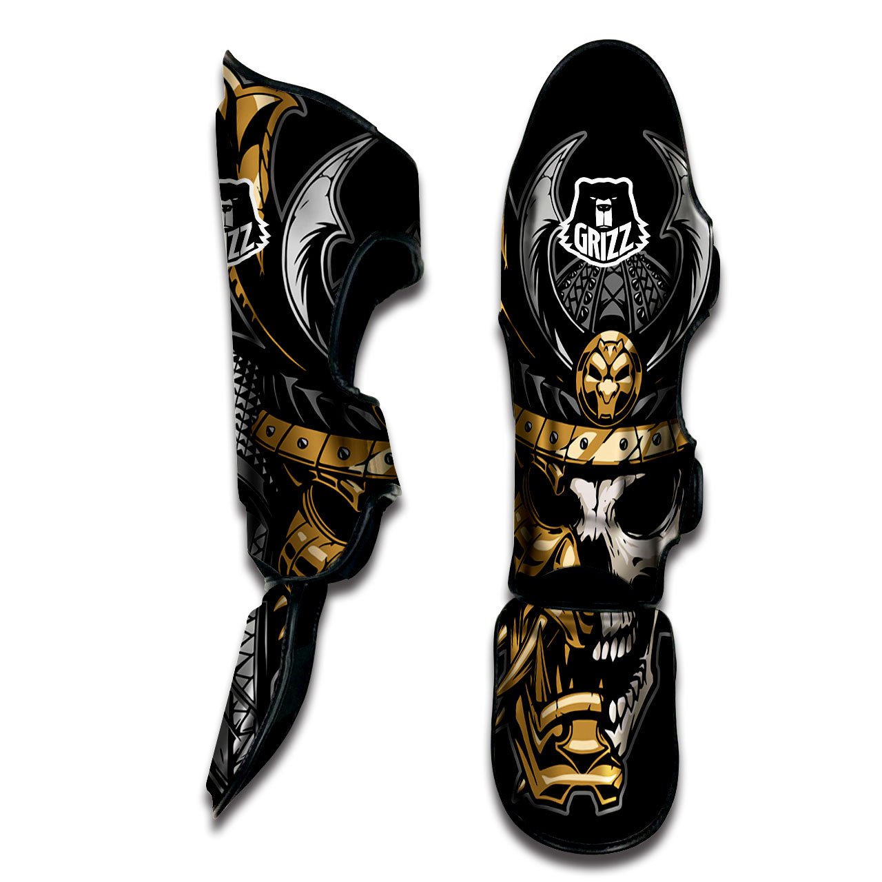 Skull Samurai Warrior Print Muay Thai Shin Guards-grizzshop