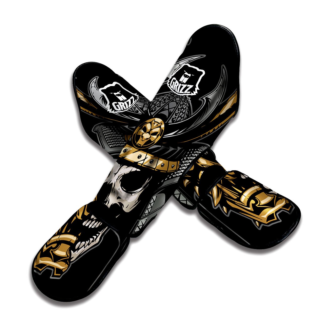 Skull Samurai Warrior Print Muay Thai Shin Guards-grizzshop