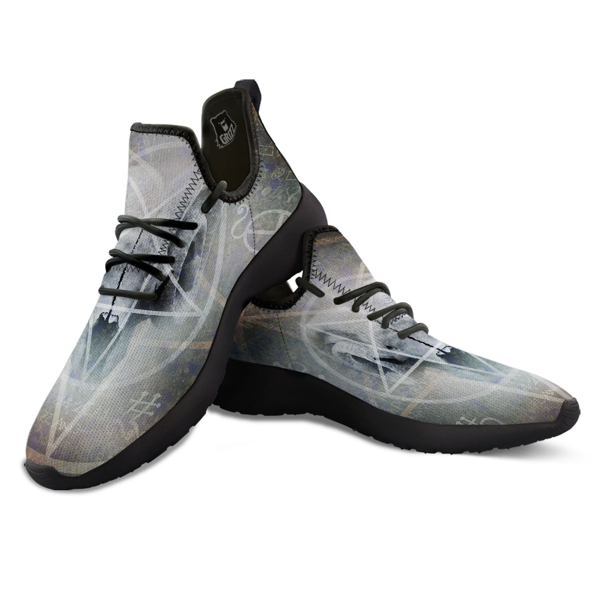 Skull Satanic Pentagram Print Black Athletic Shoes-grizzshop