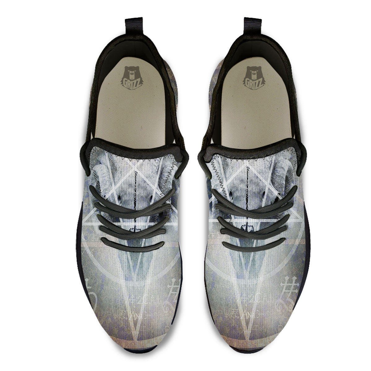 Skull Satanic Pentagram Print Black Athletic Shoes-grizzshop