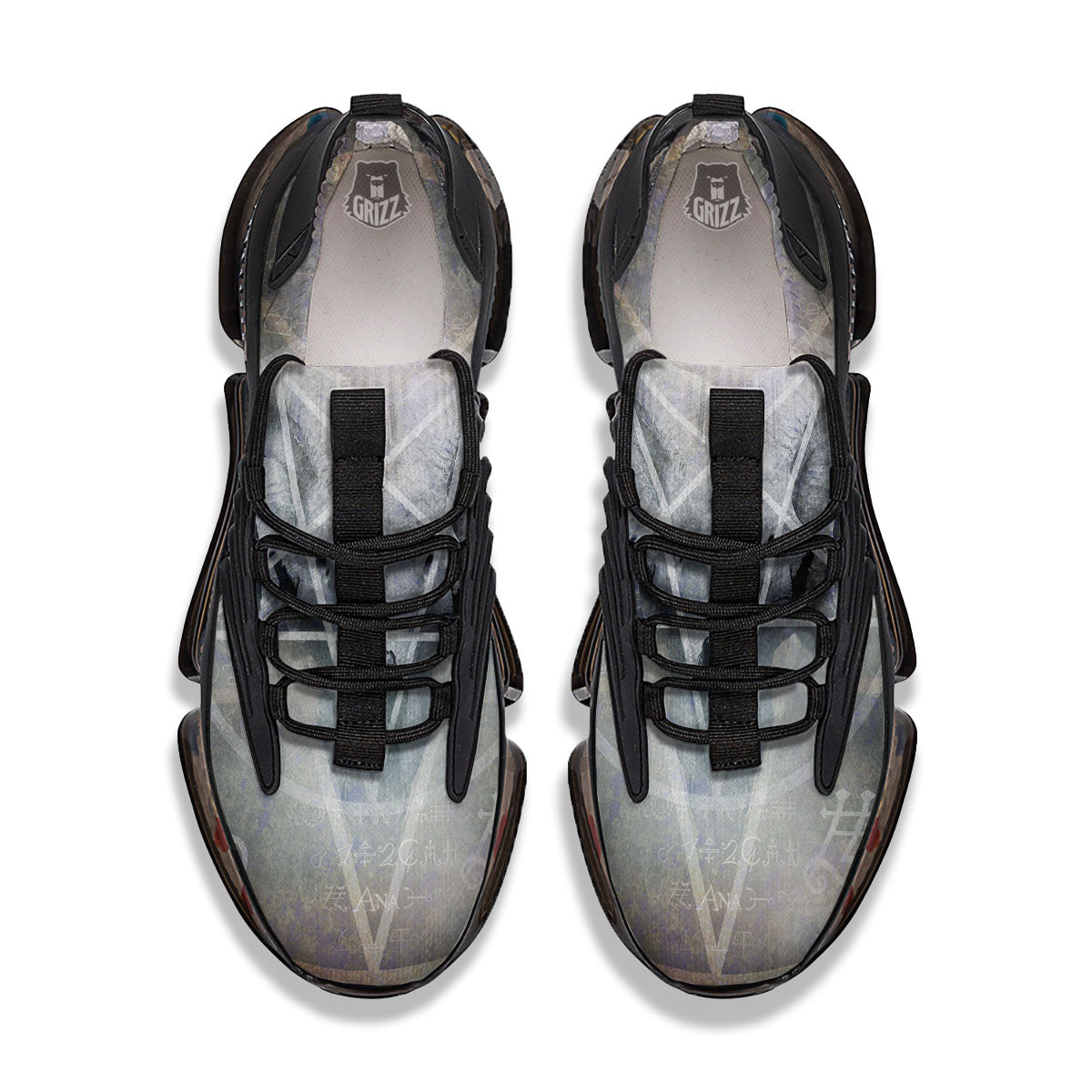 Skull Satanic Pentagram Print Black Gym Shoes-grizzshop