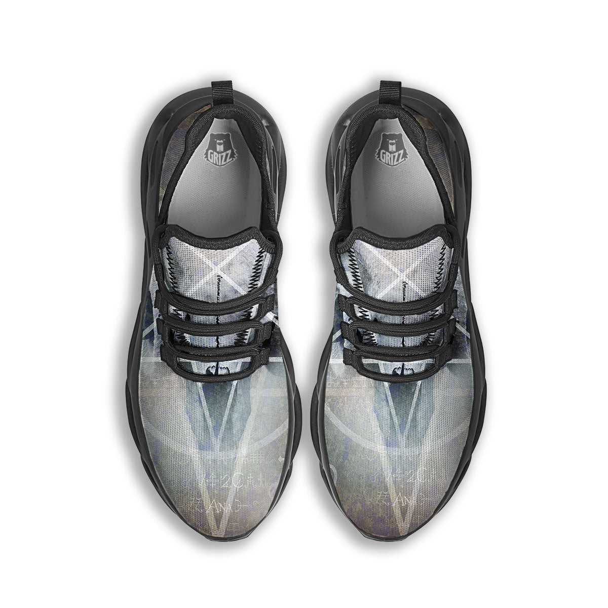 Skull Satanic Pentagram Print Black Running Shoes-grizzshop