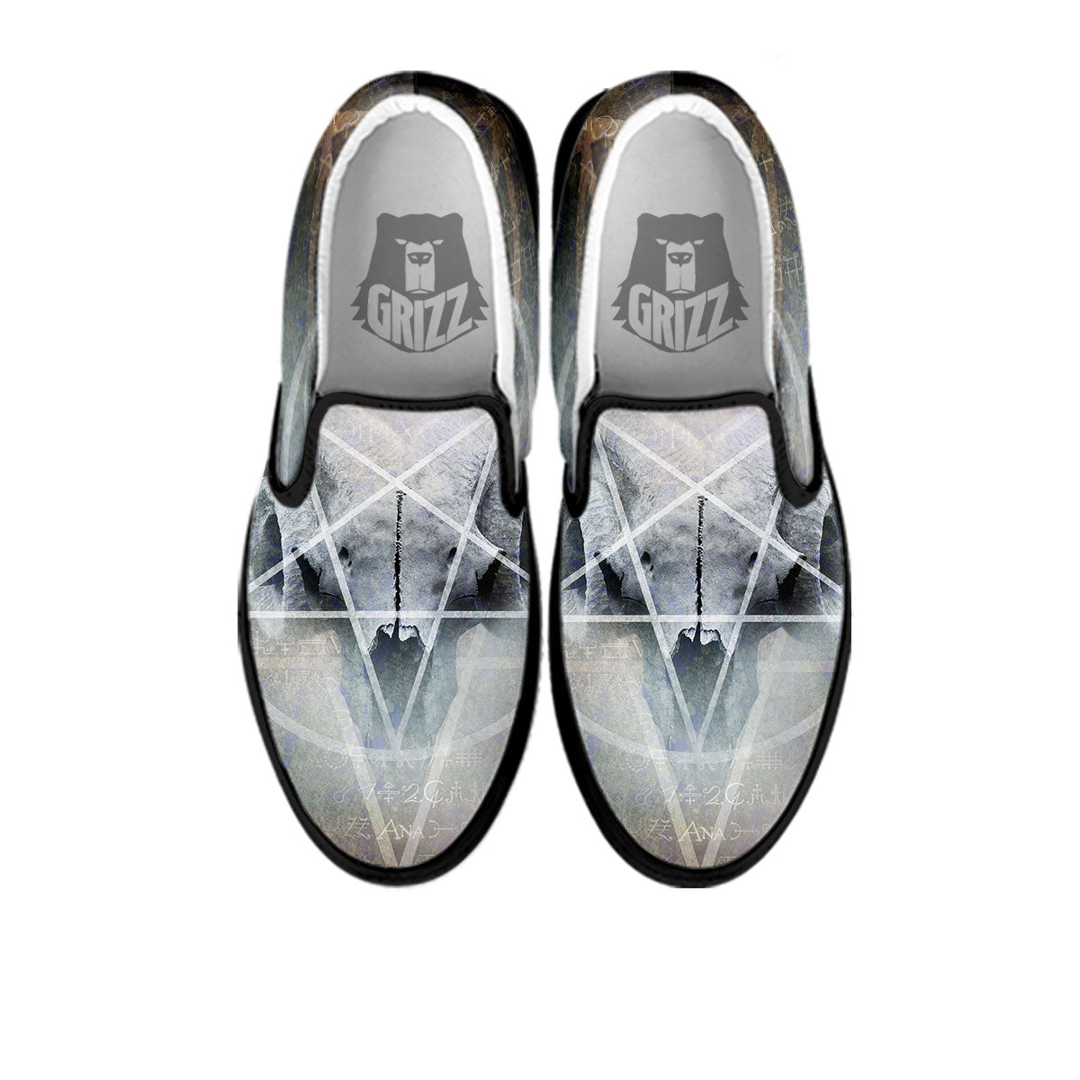 Skull Satanic Pentagram Print Black Slip On Shoes-grizzshop