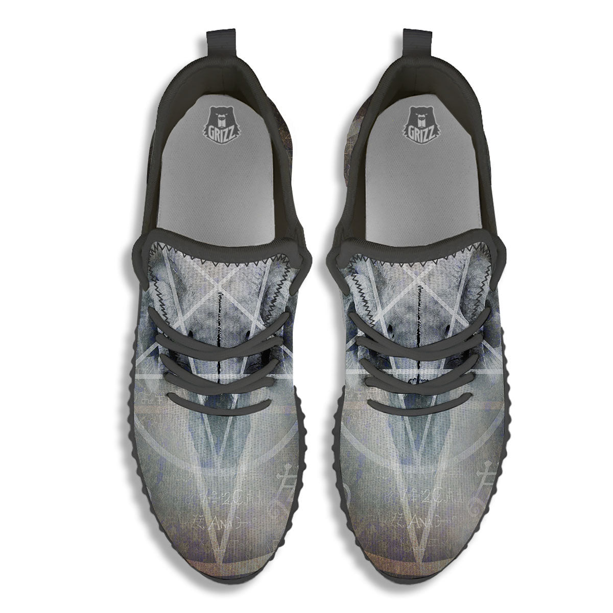 Skull Satanic Pentagram Print Black Walking Shoes-grizzshop