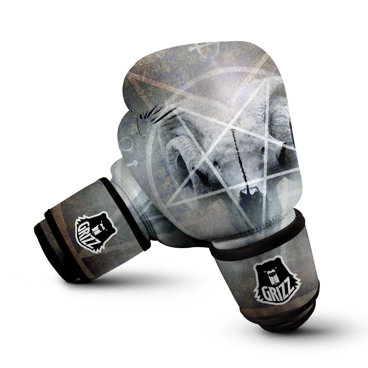 Skull Satanic Pentagram Print Boxing Gloves-grizzshop