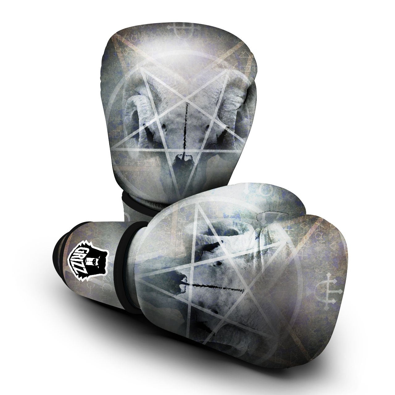 Skull Satanic Pentagram Print Boxing Gloves-grizzshop