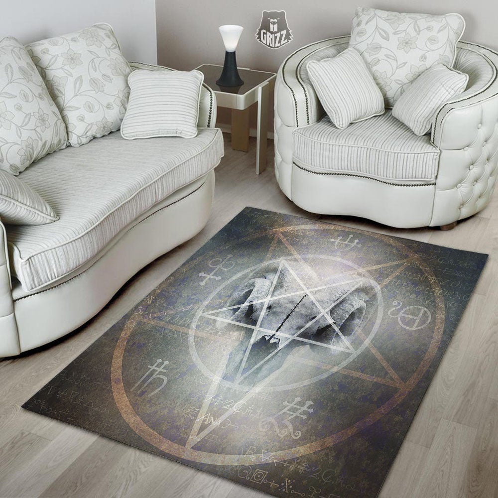 Skull Satanic Pentagram Print Floor Mat-grizzshop