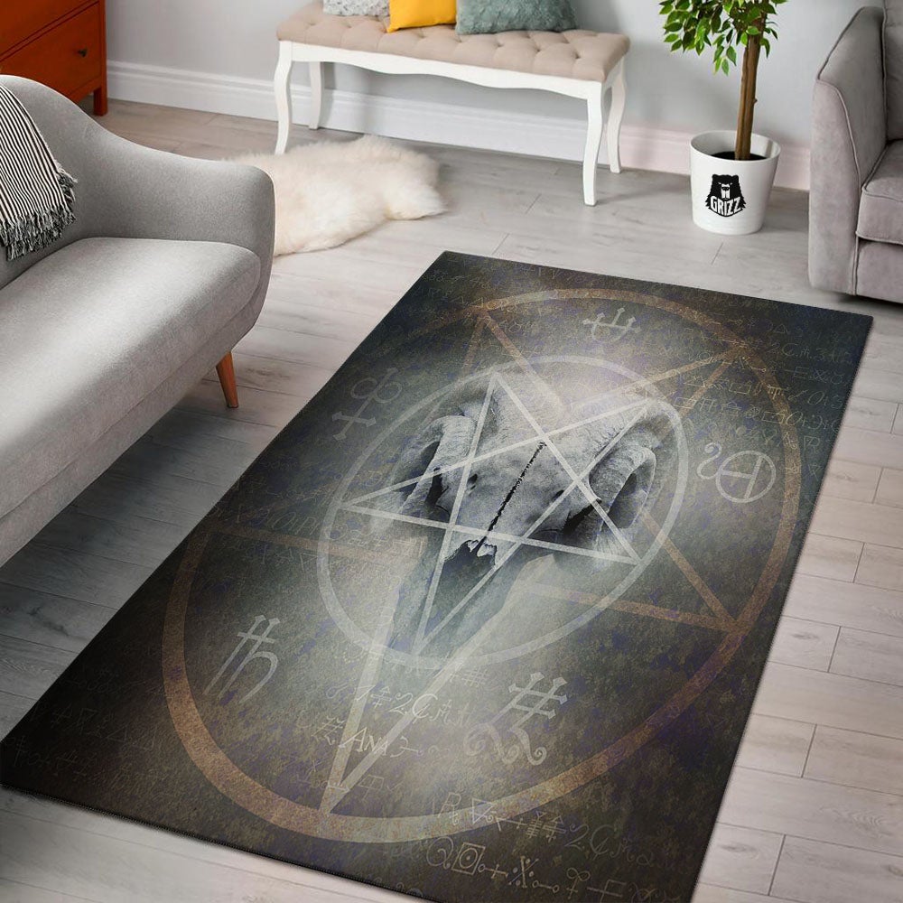 Skull Satanic Pentagram Print Floor Mat-grizzshop