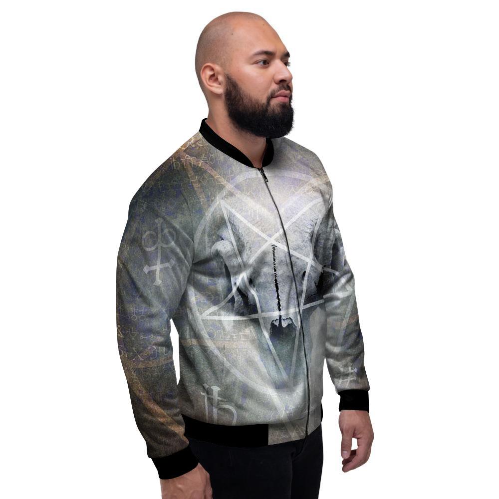 Skull Satanic Pentagram Print Men's Bomber Jacket-grizzshop