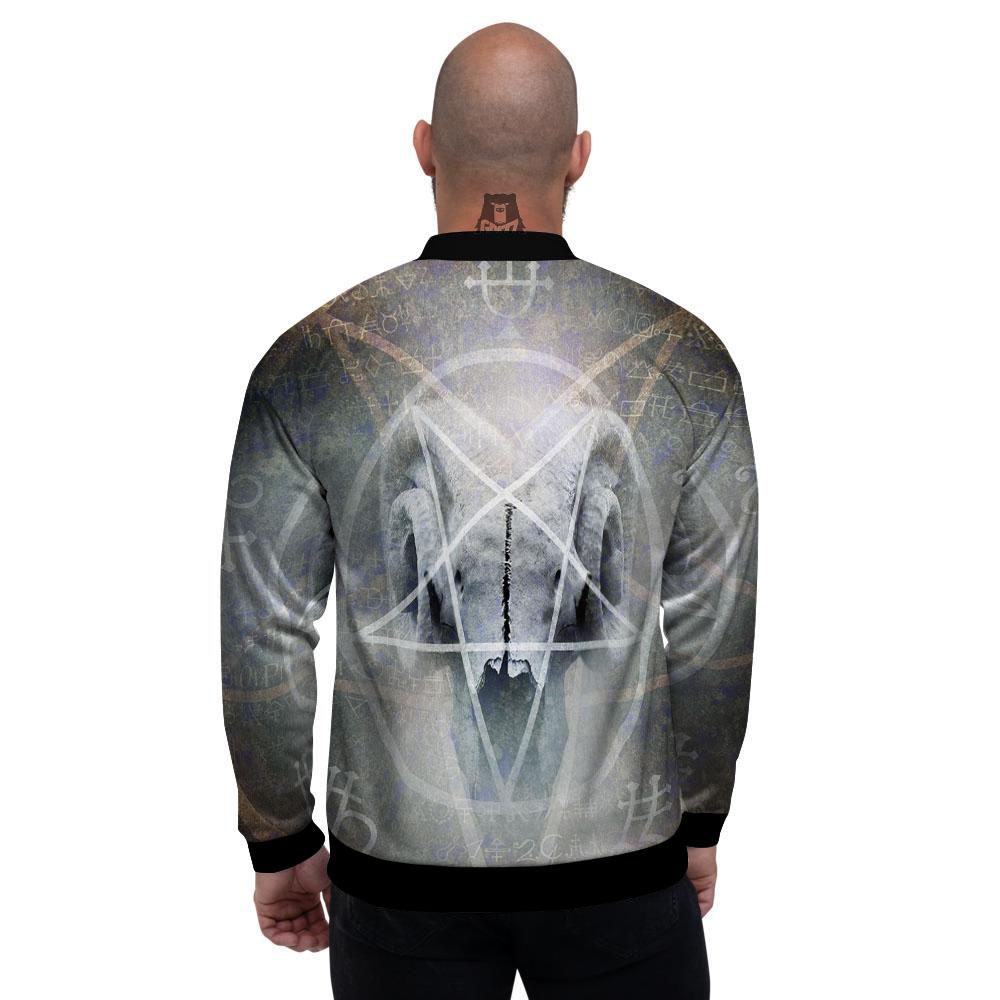 Skull Satanic Pentagram Print Men's Bomber Jacket-grizzshop