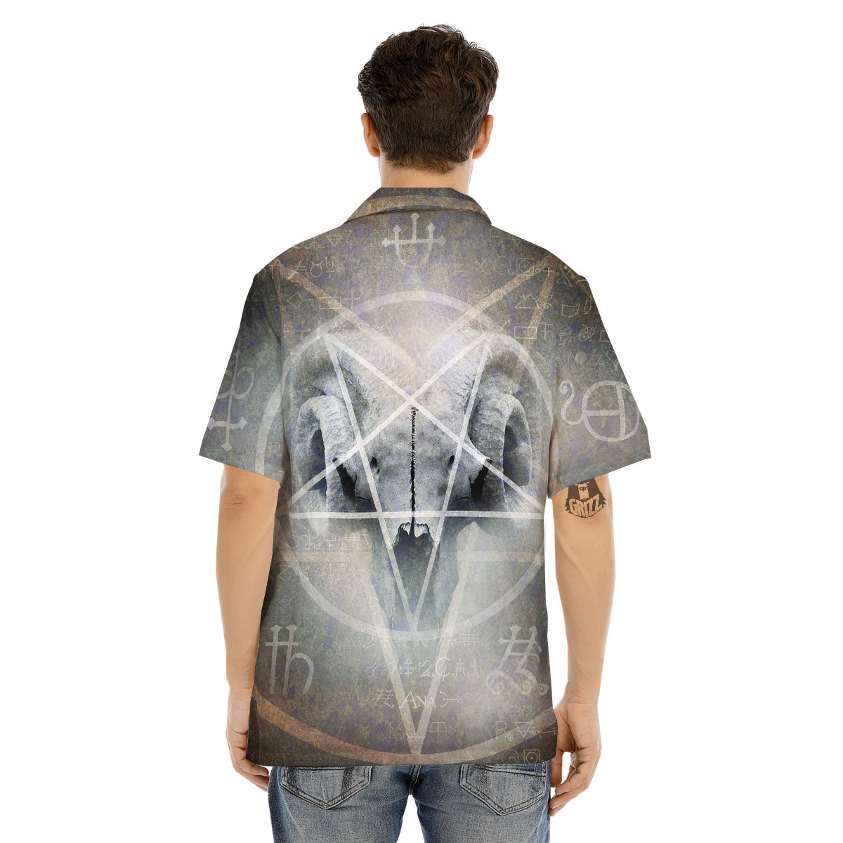 Skull Satanic Pentagram Print Men's Hawaiian Shirt-grizzshop