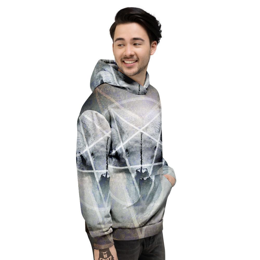 Skull Satanic Pentagram Print Men's Hoodie-grizzshop