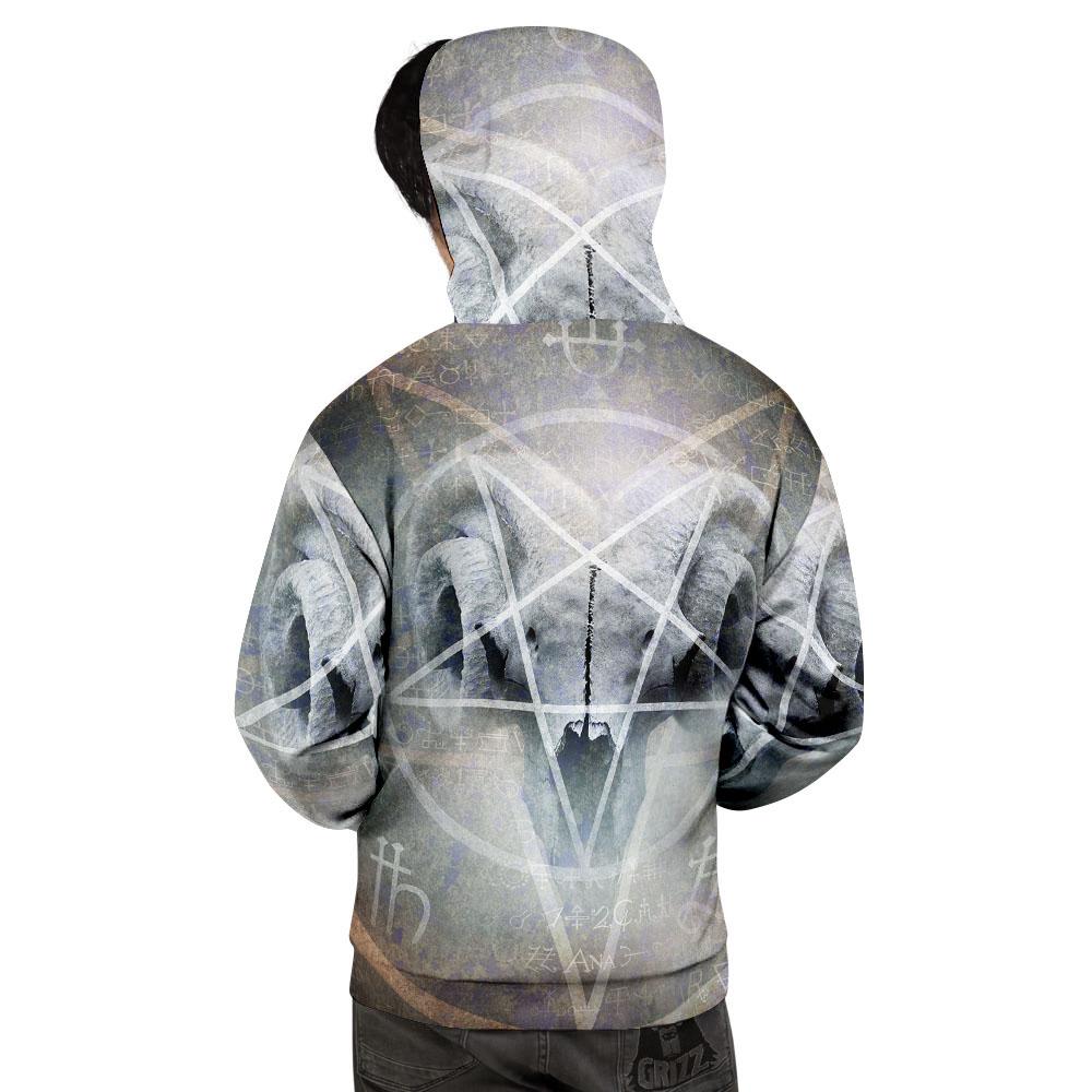 Skull Satanic Pentagram Print Men's Hoodie-grizzshop
