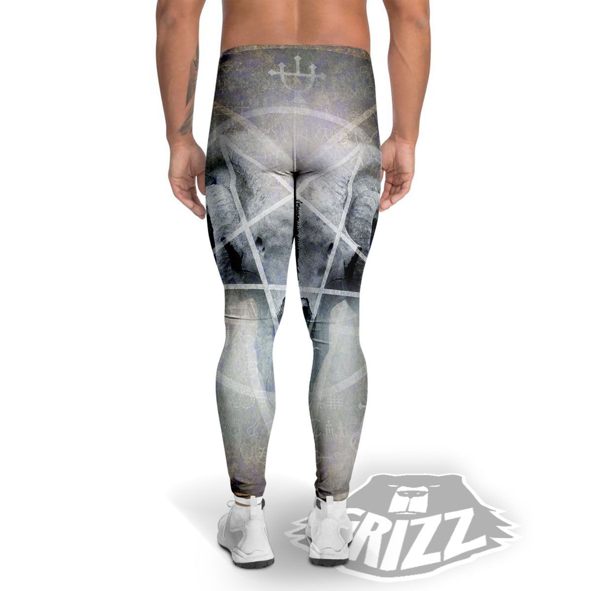 Skull Satanic Pentagram Print Men's Leggings-grizzshop