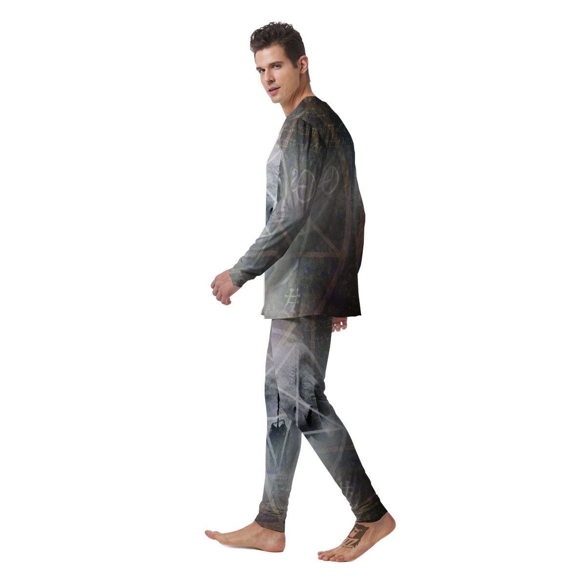 Skull Satanic Pentagram Print Men's Pajamas-grizzshop