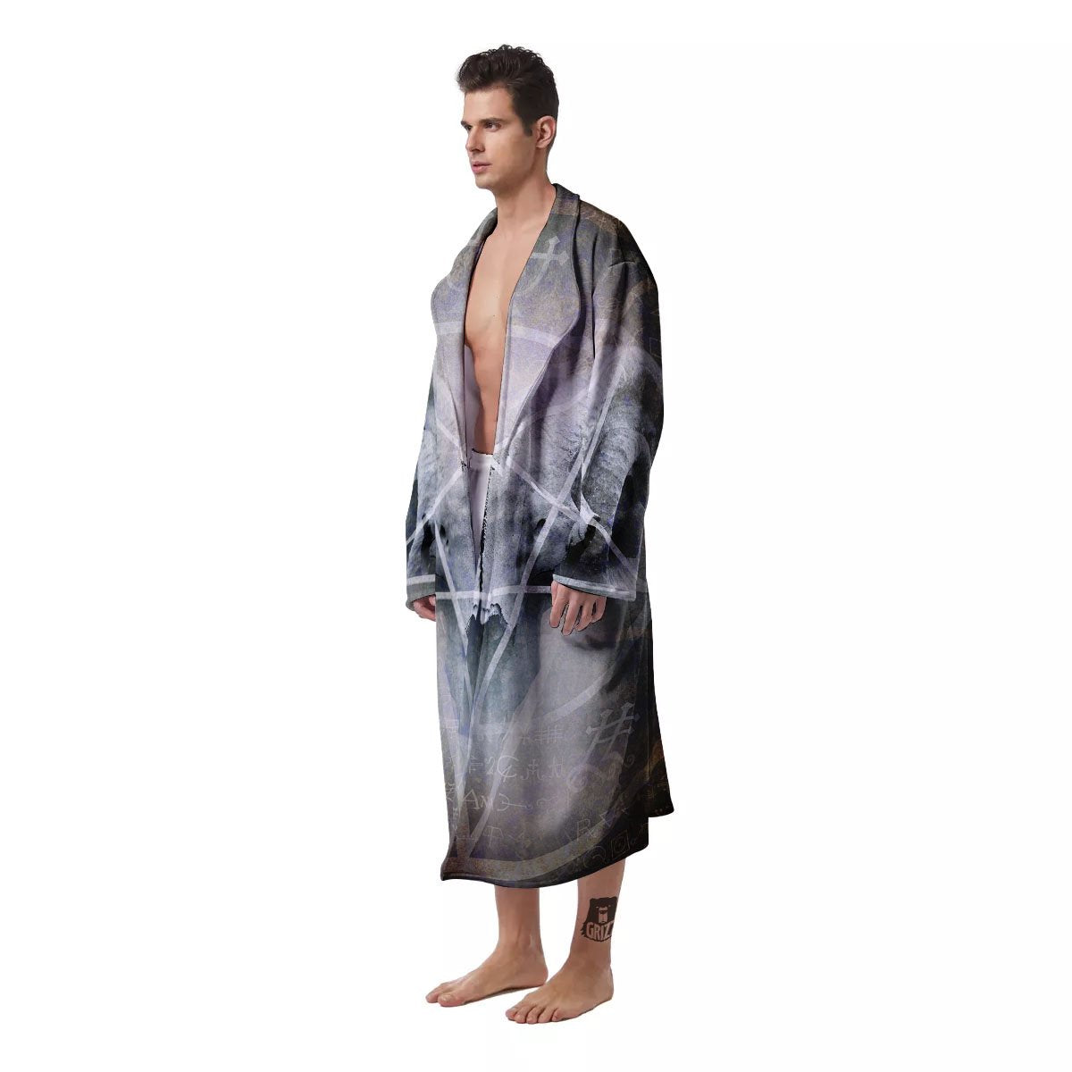 Skull Satanic Pentagram Print Men's Robe-grizzshop