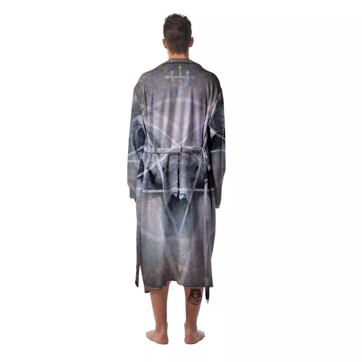 Skull Satanic Pentagram Print Men's Robe-grizzshop