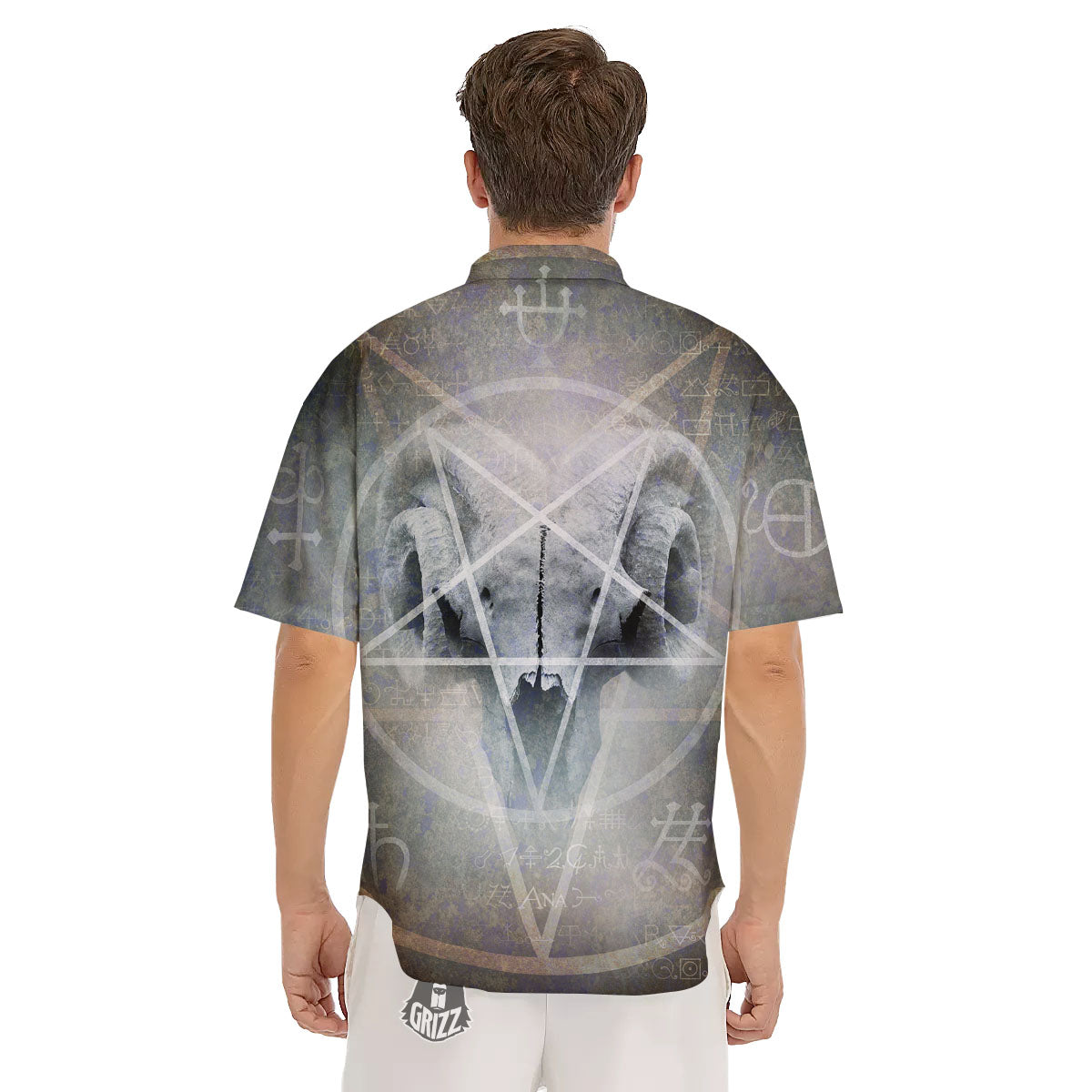 Skull Satanic Pentagram Print Men's Short Sleeve Shirts-grizzshop