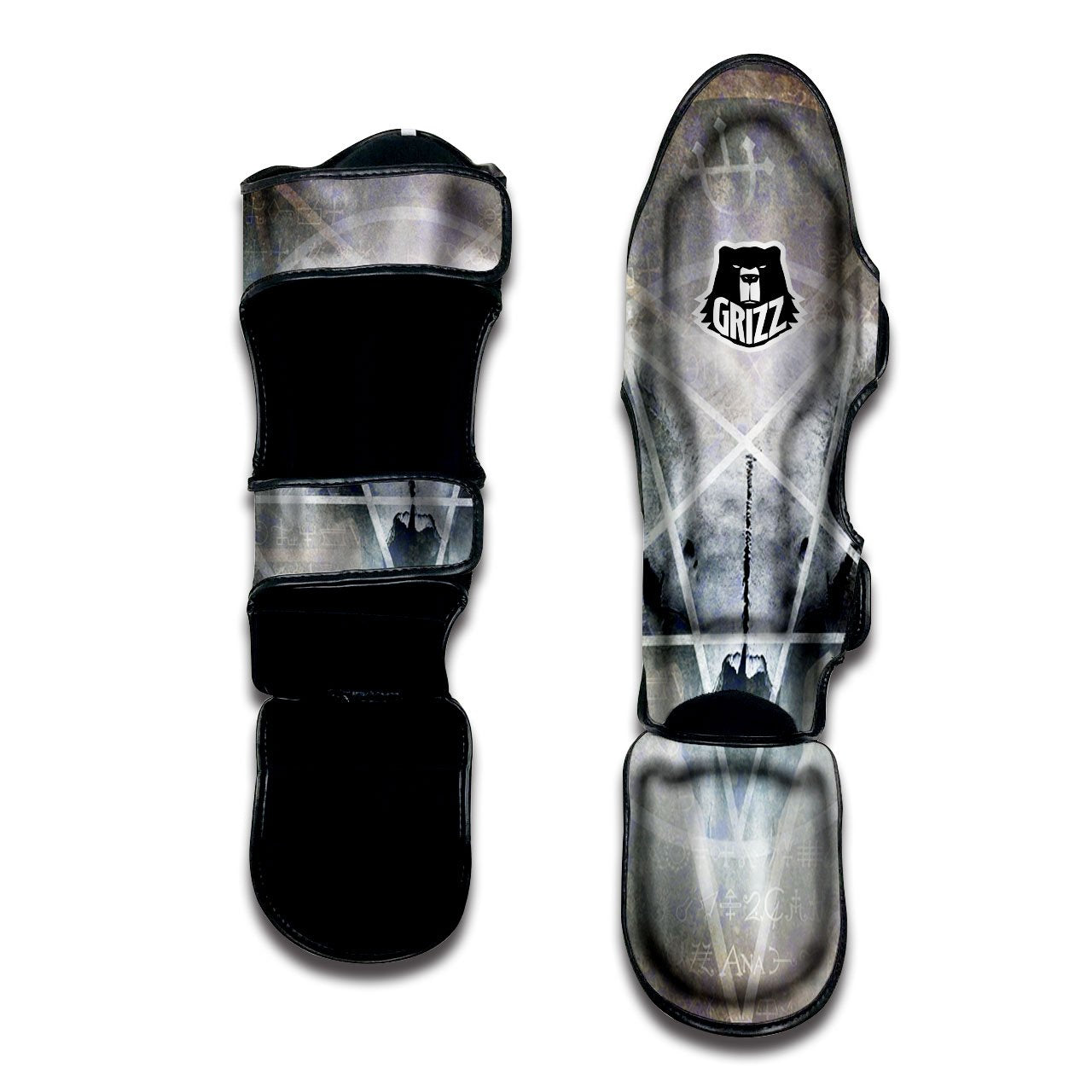 Skull Satanic Pentagram Print Muay Thai Shin Guards-grizzshop