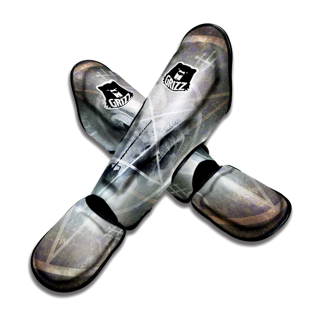 Skull Satanic Pentagram Print Muay Thai Shin Guards-grizzshop