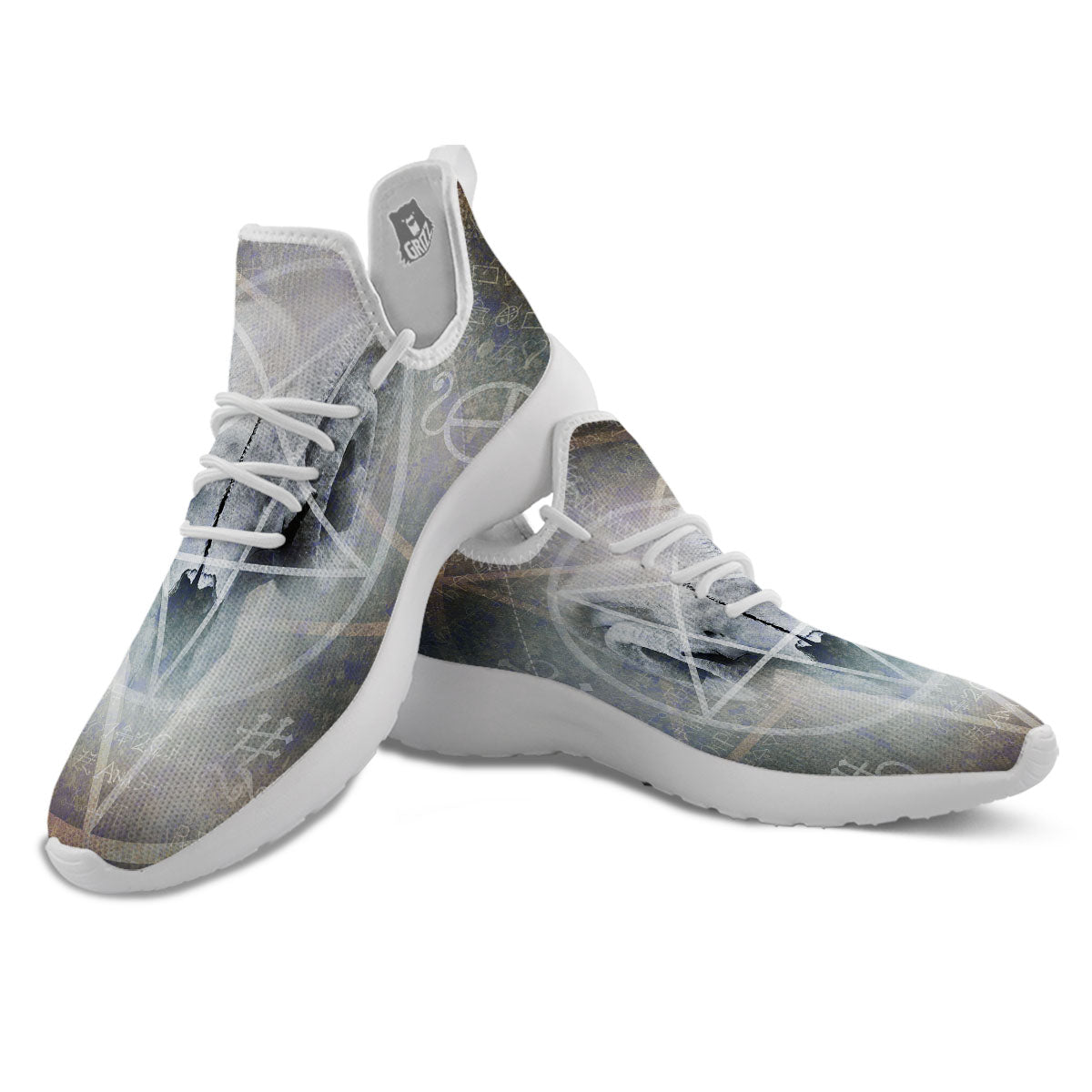 Skull Satanic Pentagram Print White Athletic Shoes-grizzshop