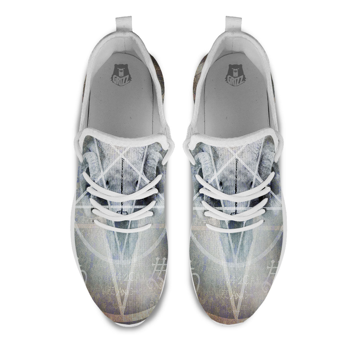 Skull Satanic Pentagram Print White Athletic Shoes-grizzshop