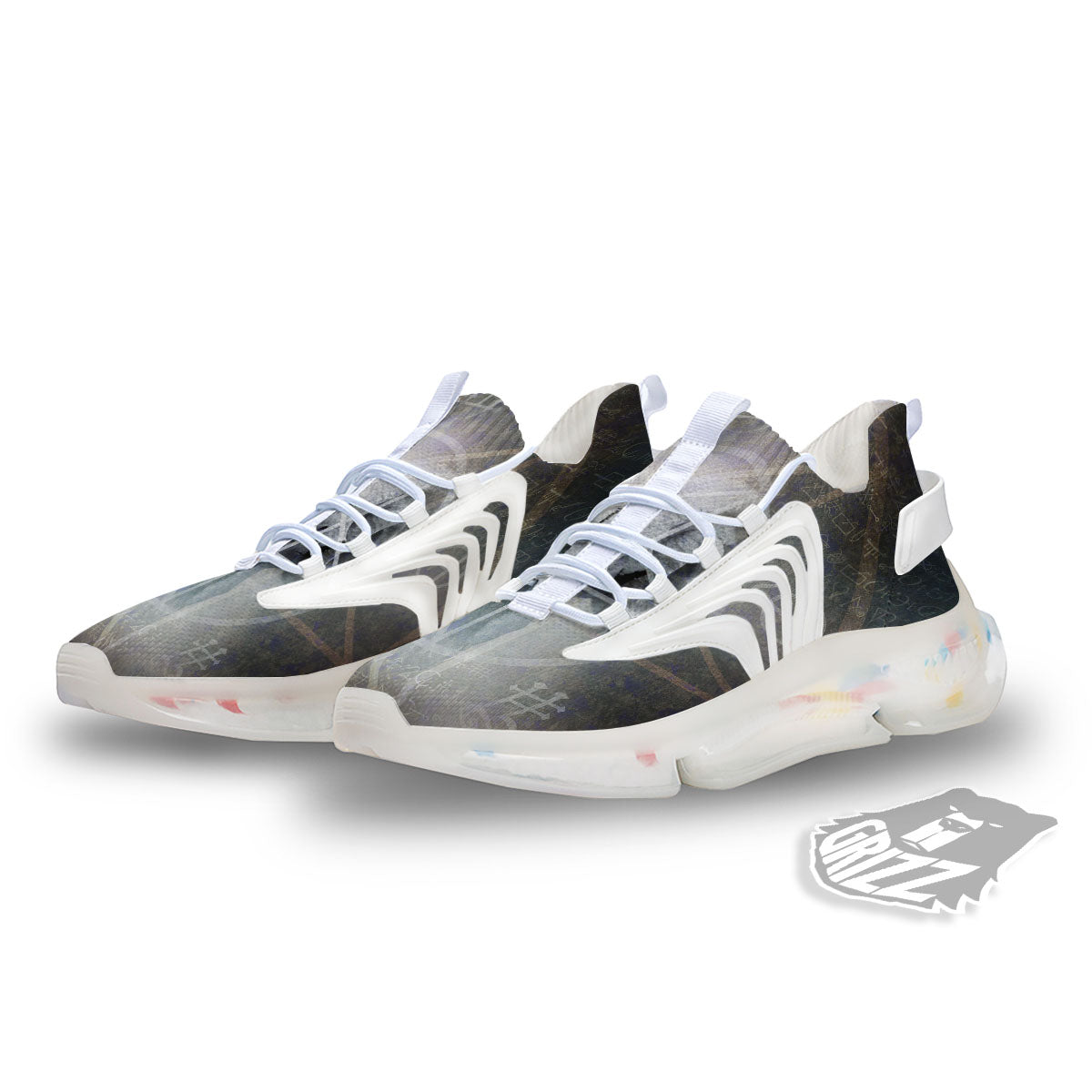 Skull Satanic Pentagram Print White Gym Shoes-grizzshop